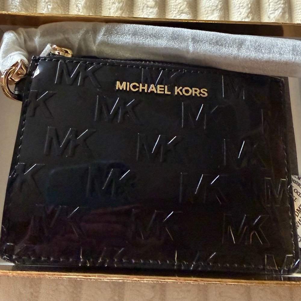 Michael Kors Black Card Case with Gold Hardware